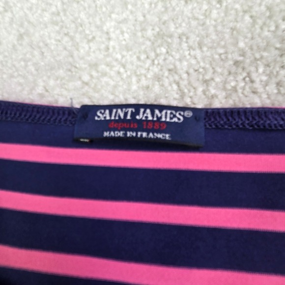 Saint James‎ Navy Pink Stripe Boat Neck 3/4 Sleeve Top Women's Size US 6 - Picture 3 of 9